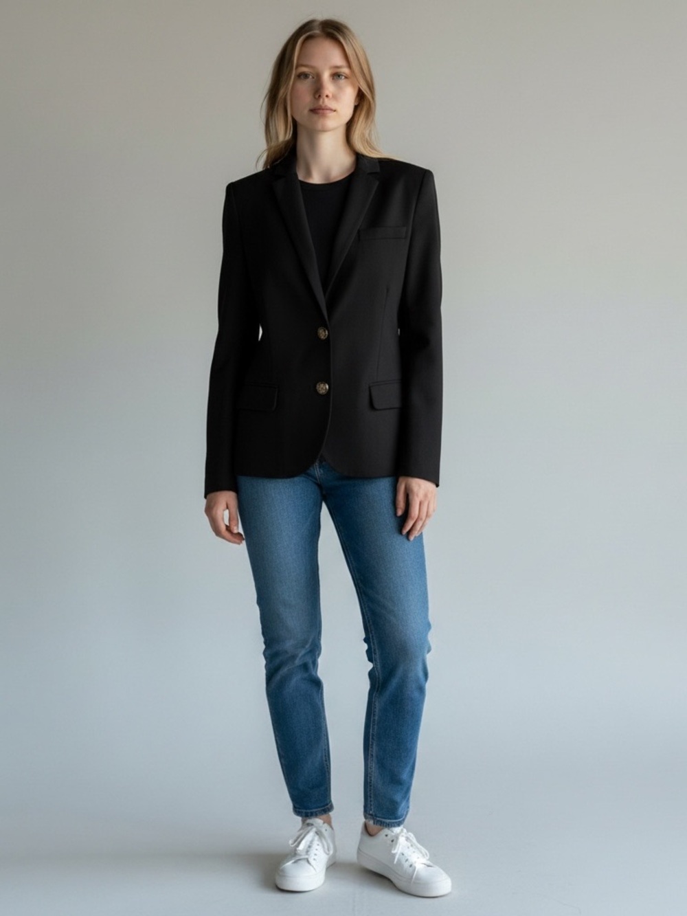 TALULAH Black Tailored Blazer with Gold Buttons